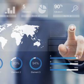 Consultant presenting a dashboard with key performance indicators and data analysis